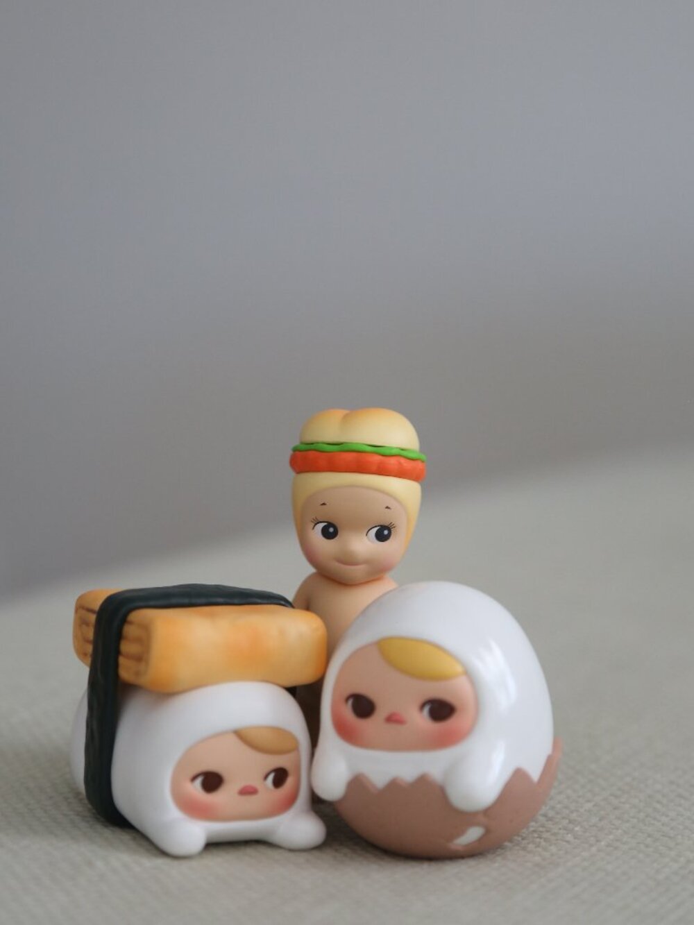 Sonny Angel (Chicken Sandwich) and two Pucky Eggs Beanie (Tamago & Hard Boiled)